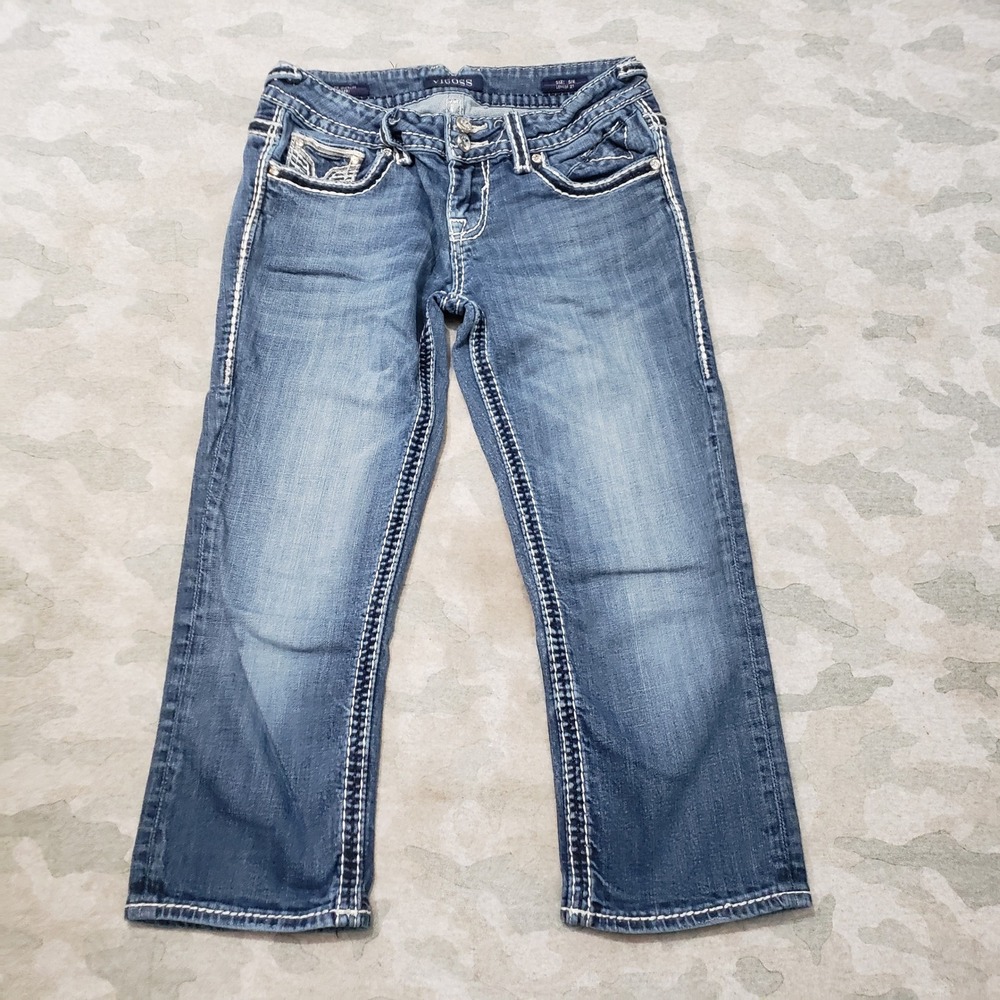 Vigoss Dublin Capri Jeans Womens 5/6 Blue Rhinestone Denim Medium Wash Stretch